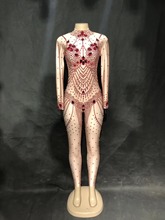 Women New Sexy Big Red Diamonds Jumpsuit Sparkling Crystal Bodysuit Nightclub Party Stage Wear Dancer Singer Show Time Costume 2024 - buy cheap