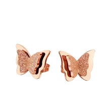 18KGP Rose Gold Color Titanium Steel Frosted Butterfly Stud Earrings Women Fashion 316L Stainless Steel Jewelry (GE102) 2024 - buy cheap