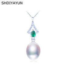 SHDIYAYUN-collar de perlas 2019 para mujer, joyería de perlas de Plata de Ley 925, perlas naturales de agua dulce, colgante de circonita verde, regalo 2024 - compra barato