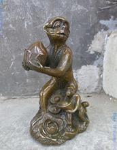 8" China brass carved fine peach Yuan bao peony two monkeys Sculpture statue 2024 - buy cheap