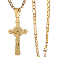 Gold Saint Benedict Medal Crucifix Cross Religious Pendant Charm Necklace Christian Jewelry Gifts For Men 2024 - buy cheap