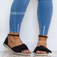 Summer Women's Sandals Flock Flat Bow Flower hemp rope Side zipper Buckle Peep-toe Fashion Casual Walking sandalias Woman shoes 2024 - buy cheap