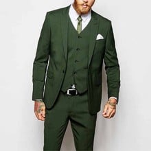 new Three Piece Green Evening Party Men Suits Peaked Lapel One Button Custom Made Wedding Groom Tuxedos (Jacket + Pants +Ve 2024 - buy cheap