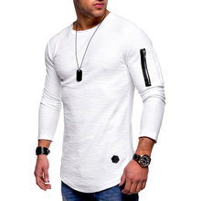 Camiseta de manga larga para hombre, Camisa larga lisa con dobladillo curvo, Hip-Hop, ropa de calle, Tops de otoño 2024 - compra barato