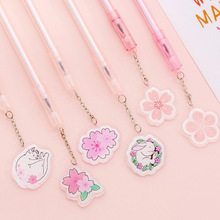 (8 Pieces/lot) Korea Cute Cherry Blossom Pendant Gel Pen Small Fresh Student Exam Writing Black Ink Pen Gift for Girl 2024 - buy cheap