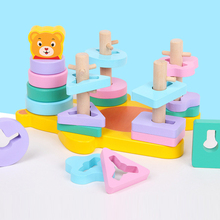 Conjunto de quatro colunas de madeira para crianças, conjunto educativo de blocos geométricos que combinam com o desenvolvimento cognitivo, brinquedo de inteligência para crianças 2024 - compre barato
