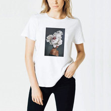Женская футболка с коротким рукавом, летняя повседневная футболка в стиле ольччан и Харадзюку с цветами и перьями, 2019 2024 - купить недорого