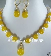 Free shipping@@Genuine yellow stone pearl pendant/necklace earring set 2024 - buy cheap