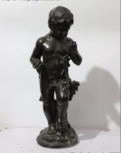 Western Bronze Art Deco Sculpture Lovely Naked Boy Kid Child Take Grape Statue 2024 - buy cheap