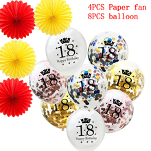 12pcs 18 th Sequins Balloon Birthday Balloons Red Yellow Paper Fans Flower Happy Birthday Number Ballons Party Decorations 2024 - buy cheap