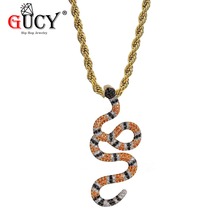 GUCY Hip Hop Animal snake Pendant Necklace Color Micro Pave Cubic Zircon Charm Jewelry For Men and Women's Gift 2024 - buy cheap