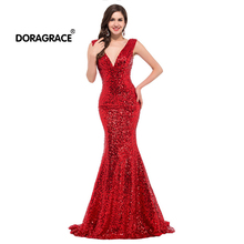 Doragrace Deep V-Neck Floor-Length Mermaid Evening Dress Long Evening Gowns Plus Size Sequins Prom Dresses 2024 - buy cheap
