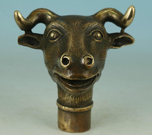Copper Brass CHINESE crafts decoration Asian Chinese Old Bronze Hand Carved Ox Statue Walking Stick Head Decorative Art 2024 - buy cheap