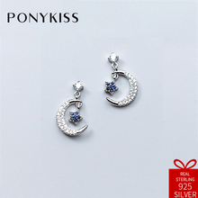 Pendientes románticos con forma de estrella de circonita y luna de 100% Plata de Ley 925 de PONYKISS, accesorios bonitos de regalo para fiesta o aniversario para mujer 2024 - compra barato