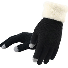 Женская трикотажная перчатка с сенсорным экраном, зимняя рукавица из шерсти и кашемировой ткани, толстые теплые перчатки на все пальцы, C1 2024 - купить недорого