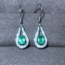 Natural emerald earring Free shipping Natural real emerald 925 sterling silver 2024 - buy cheap