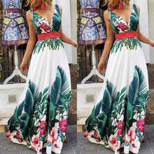 Lady Summer Holiday Floral Beach Boho Maxi V Neck Print Dress Evening Party Sundress 2024 - buy cheap