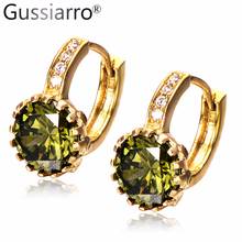 Gussiarro 2019 Queen Small Hoop Earrings Simple Design AAA Gold-Color Women Green Cubic Zircon Earrings Jewelry Free Shipping 2024 - buy cheap
