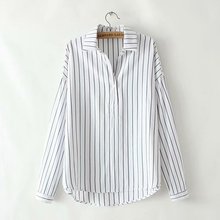 Plus size Striped cotton  women pullover blouse 2019 Spring new casual ladies Button shirts female 2024 - buy cheap