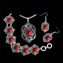 SHUANGR High Quality Natural Stone Pendant+Bracelet+Earrings Jewelry Sets Tibetan Silver Color Fashion Jewelry Set for Women 2024 - buy cheap