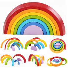 Juego de 7 unids/set de bloques de ensamblaje Montessori para niños, juguete de madera de colores del arcoíris, bloques de ensamblaje intelectual, juguetes Oyuncak 2024 - compra barato