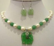 Белый жемчуг светло-зеленый нефрит натуральный нефрит слон кулон ожерелье серьги набор 2024 - купить недорого