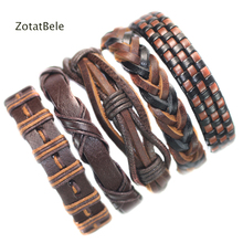 Zotatbele pulseiras artesanais de couro marrom, múltiplas tranças, pulseiras masculinas com corda e joia f65 2024 - compre barato