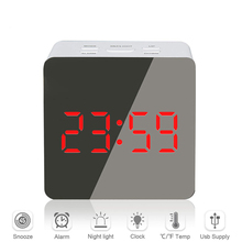 Reloj despertador Digital con espejo LED, pantalla grande con luz roja, hora, temperatura, multifunción, decoración del hogar 2024 - compra barato
