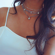 4 Pcs/Set Boho Women Silver Color Star Gems Tassel Pendant Chain Necklace Classic Girl Multilayer Clavicle Necklace Set 2024 - buy cheap