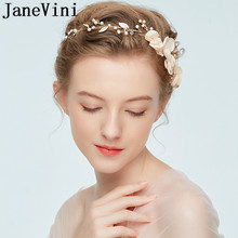 JaneVini Bohemia Gold Headband Pearl Flowers Bride Headdress Metal Leaves Bridal Wedding Hairbands Party Hairwear Perle Cheveux 2024 - buy cheap