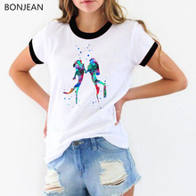 2022 verão topos moda t camisa feminina aquarela mergulhadores casal impressão camiseta femme hipster legal senhora camiseta feminino 2024 - compre barato