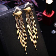 2019 Exaggerated Gold Color Statement Long Metal Tassel Stud Earrings for Women Wedding Drop Earing Brinco Fashion Jewelry Gifts 2024 - buy cheap
