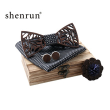 ShenRun Wooden Bow Tie Handkerchief Set Men's Plaid Bowtie Wood Hollow carved cut out Floral design And Box Fashion Novelty ties 2024 - buy cheap