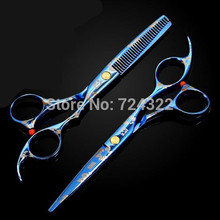 Conjunto de tesouras para cabeleireiro, tesoura profissional de 6.0 e 5.5 polegadas 440c, azul, para corte e desbaste, frete grátis 2024 - compre barato