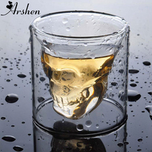Arshen креативная кофейная чашка с двойными стенками и изображением черепа, 4 размера, прозрачная чашка для пива, вина, виски, шампанского, коктейли, посуда для напитков, праздничный подарок 2024 - купить недорого