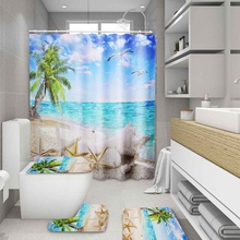 Sea Tree Summer Beach Printed Pattern Bathroom Shower Curtain Pedestal Rug Lid Toilet Cover Mat Non-Slip Bath Mat Carpet Set 2024 - buy cheap