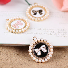 Free Shipping Mini Order 10PCS Enamel Bow DIY Jewelry Round Pearls Fashion Necklace Pendants Oil Drop Alloy Pendant Charms 2024 - buy cheap