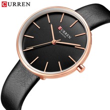 Curren relógio de pulso feminino casual, relógio fino de quartzo para mulheres com pulseira de couro preto 2024 - compre barato