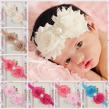 Yundfly 10pcs Chic Shabby Chiffon Flower Newborn Headband Pearl Rhinestone Kids Headwear Photography Props 2024 - buy cheap