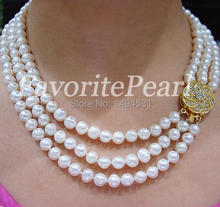 Free Shipping 17-19 Inches 6-7mm 3 Strand White Color Natural Freshwater Pearl Necklace 2024 - buy cheap