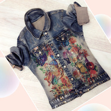 plus size 3XL Women denim Coats 2022 New Boyfriend Style Printed Casual Vintage long sleeve slim jeans jacket 2024 - buy cheap