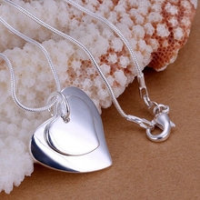 Colar 925 de prata na moda jóias colares pingente de coração duplo LP140 devc 18 polegadas de jóias por atacado frete grátis 2024 - compre barato