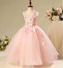 Элегантное розовое пышное платье из тюля для девочек; Платья с цветочным узором и бусинами для девочек на свадьбу; праздничное платье принцессы для первого причастия 2024 - купить недорого