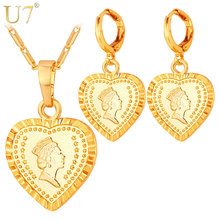 U7 European Queen Love Heart Pendant Necklace Earrings Set Wholesale Gold/Silver Color Vintage Jewelry Set Women S713 2024 - buy cheap