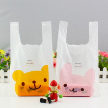 Small size 11*32cm Mini cute pink bunny yellow plastic bag with handle for candy food jewelry carry bag vest bag 100pcs/lot 2024 - buy cheap