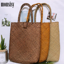 Monsisy Summer Women Straw Handbag Rattan Shopping Bag Woven Handmade Knitted Tote Large Capacity Bohemia Women Beach Bag 2024 - buy cheap