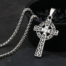 Unique Round Shape Black Silver Color Cross Pendant Stainless Steel Link Chain Colar for Men Women Quality Crystal Jewelry MN131 2024 - buy cheap