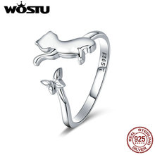 WOSTU Real 925 Sterling Silver Cute Cat & Butterfly Finger Rings For Women Girl Party Ring Anel Fashion Jewelry Gift CQR443 2024 - buy cheap