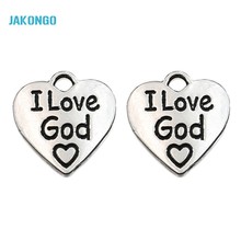 I Love God Letter Heart Charms Antique Silver Plated  Pendants for Jewelry Making Bracelet DIY Handmade 17x17mm 2024 - buy cheap