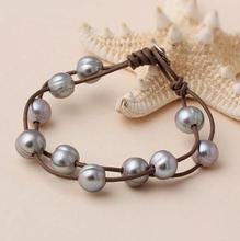 Large Hole Pearl On Leather Bracelet Double Strands 10-11mm Pearl Leather Bracelet , White Pink Gray Freshwater Pearl Jewelry. 2024 - buy cheap
